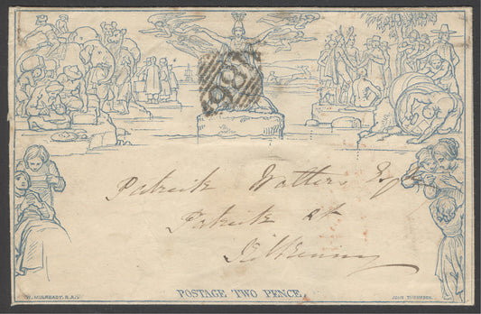 1847 2d cover to Kilkenny, cancelled with an Irish ‘186’ of Dublin, dated 24th Dec 1847, Kilkenny  Dec 25th back stamp in blue on reverse. Some light soiling but overall clean condition for age CAT £2400