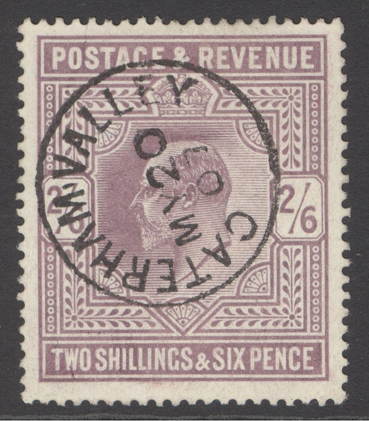 SG 261 2/6 pale dull purple, chalky paper. Very fine used with a crisply struck Caterham Valley, May 20th 1907 CDS