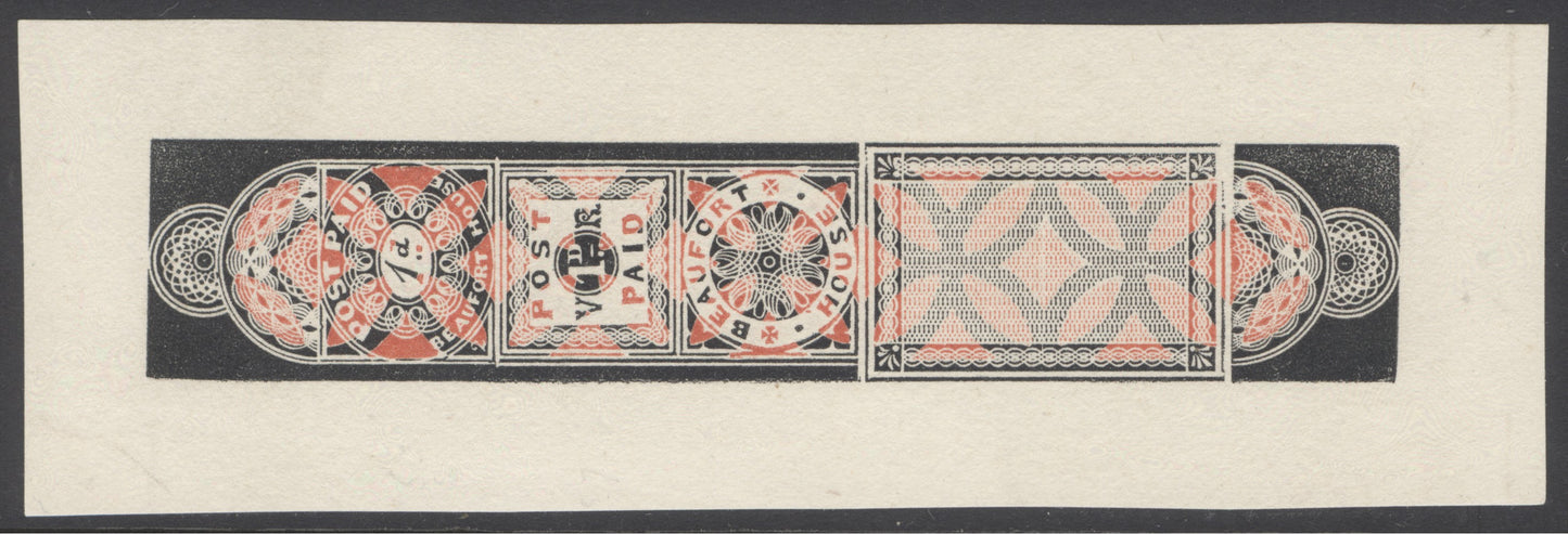 1838 Treasury competition essay ‘Beaufort House 1d’ in red & black. Exceptional quality