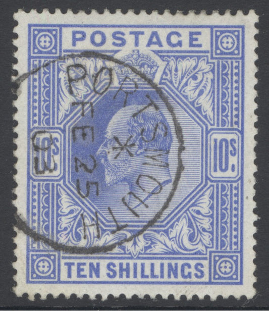 SG 265 10/- deep ultramarine Spec M53(2). Very fine used with a Portsmouth, Feb 25th 1903 CDS. Lovely deep colour & well centred