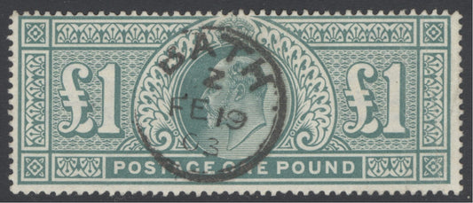 SG 266 £1 dull blue-green. Very fine used with a Bath, February 19th 1903 CDS