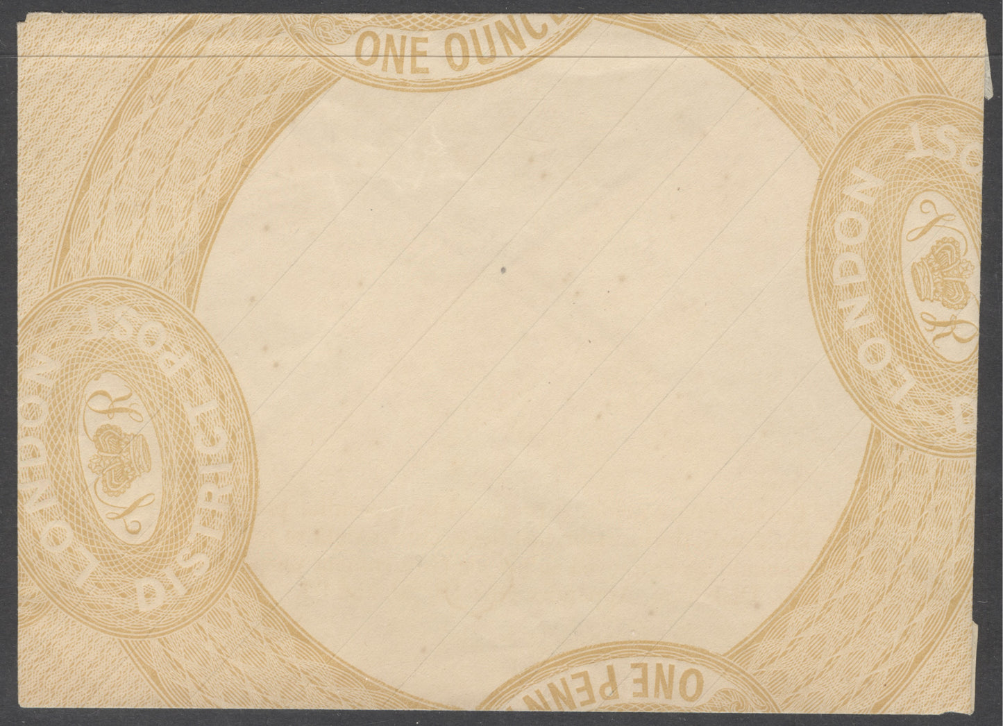 1839 Treasury competition re-entry by Dickinson for the 1d in ochre (one penny not to exceed one ounce). Folded as an envelope, few small reverse faults. Scarce