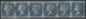 SG 14f 1841 2d blue strip of 6 lettered DA-DL. Very fine used with number ‘12’ in Maltese crosses. Good to large margins at top & left side, slightly into at base. A scarce multiple CAT £2100