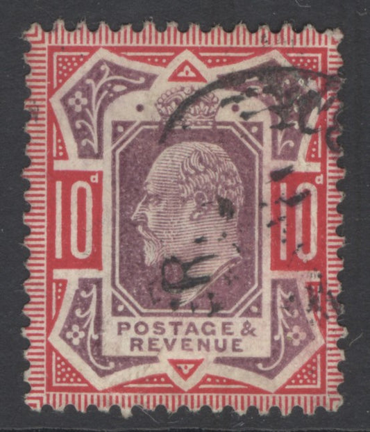 SG 255a 10d slate purple & carmine, variety no cross on crown. Very fine used CDS example CAT £275