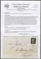 1840 1d black plate 2 lettered DI on entire letter posted on the second Sunday 17th May tied with a red Maltese cross. Full margins...