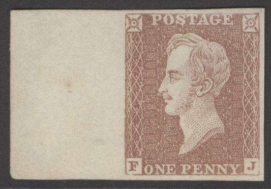 SG DP71(2) 1d brown 1850 Prince Consort essay. A fine fresh sheet marginal example without gum