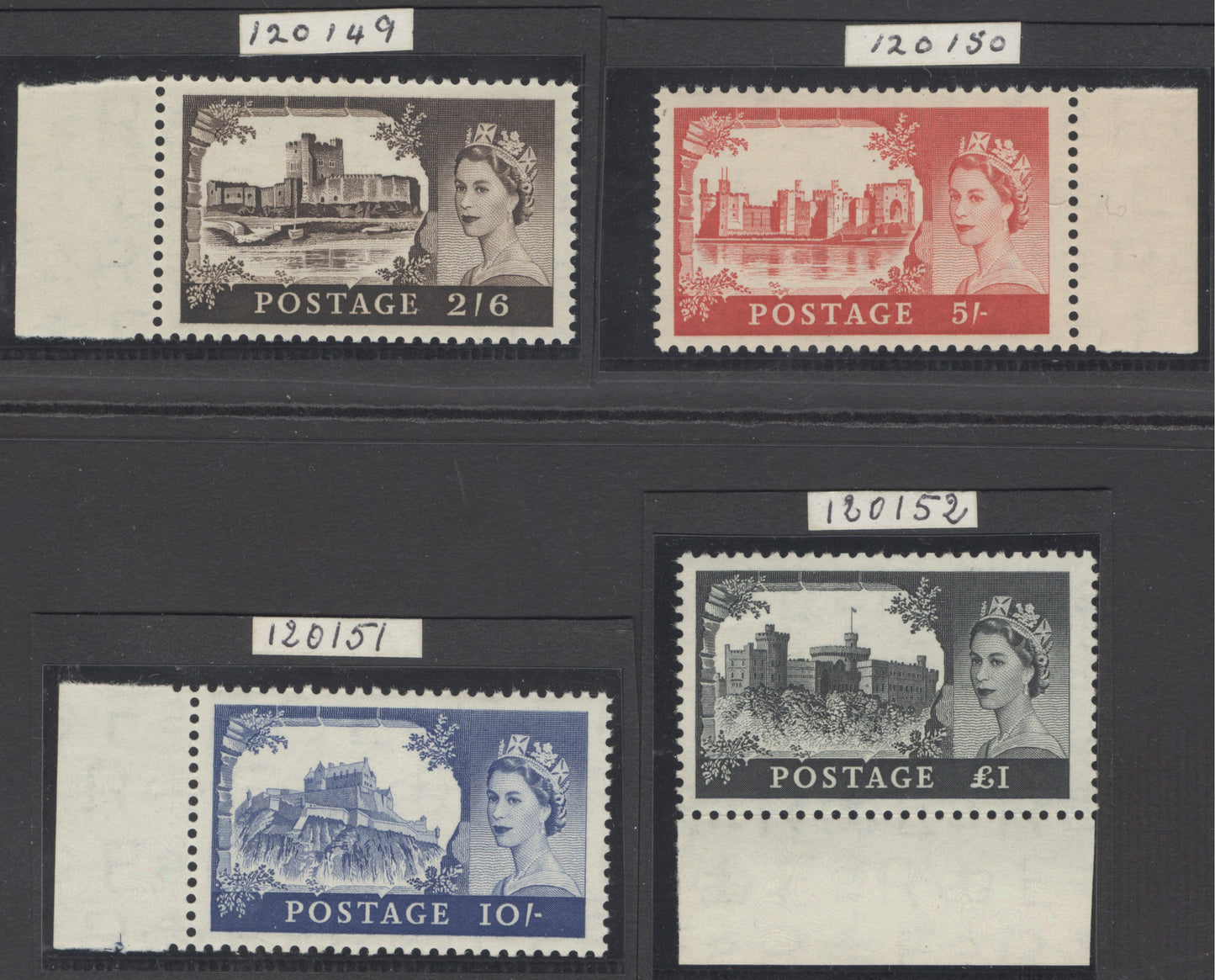 SG 536a-593a. 1955-58. 1st De La Rue set of 4. Unmounted mint marginal examples each with RPS cert