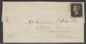 SG 2 1840 1d black plate 8 lettered GG on entire from Woodbridge, Suffolk to 4 Hayson Square, London. Sent on 15th Jan 1841 on scarce printed advertising sheet. Stamp tied with an orange/red Maltese cross. 4 fine margins. In nice clean condition