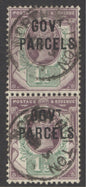SG O65a 1½d GOVT parcels. Fine used vertical pair with variety no dot under ‘T’ on lower stamp