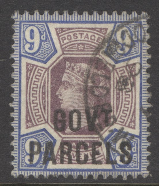 SG O67 9d dull purple & blue. GOVT parcels. Very fine used CAT £50