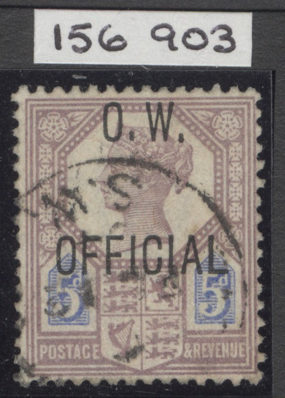 SG O34. 1896-1902. 5d dull purple & blue. Very fine used CDS example. RPS cert