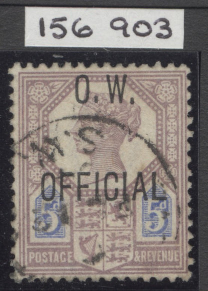 SG O34. 1896-1902. 5d dull purple & blue. Very fine used CDS example. RPS cert