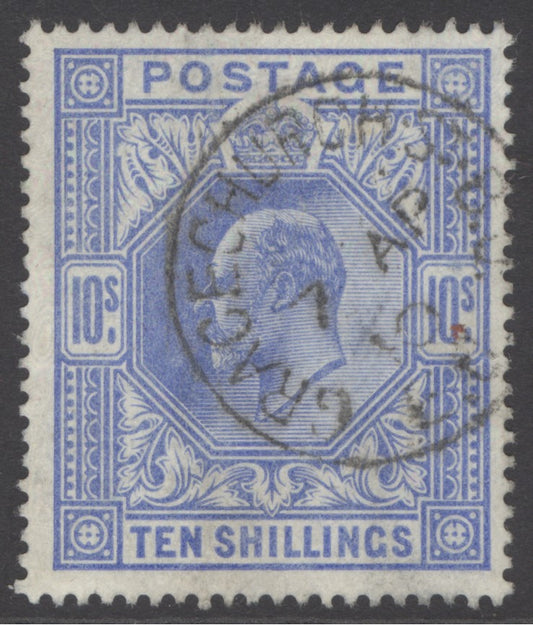 SG 265 10/- ultramarine. Very fine used with a Gracechurch CDS, 7th April 1910