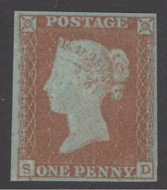 SG 8 1d red-brown with variety inverted ‘S’. very lightly mounted mint. 4 margins CAT £400