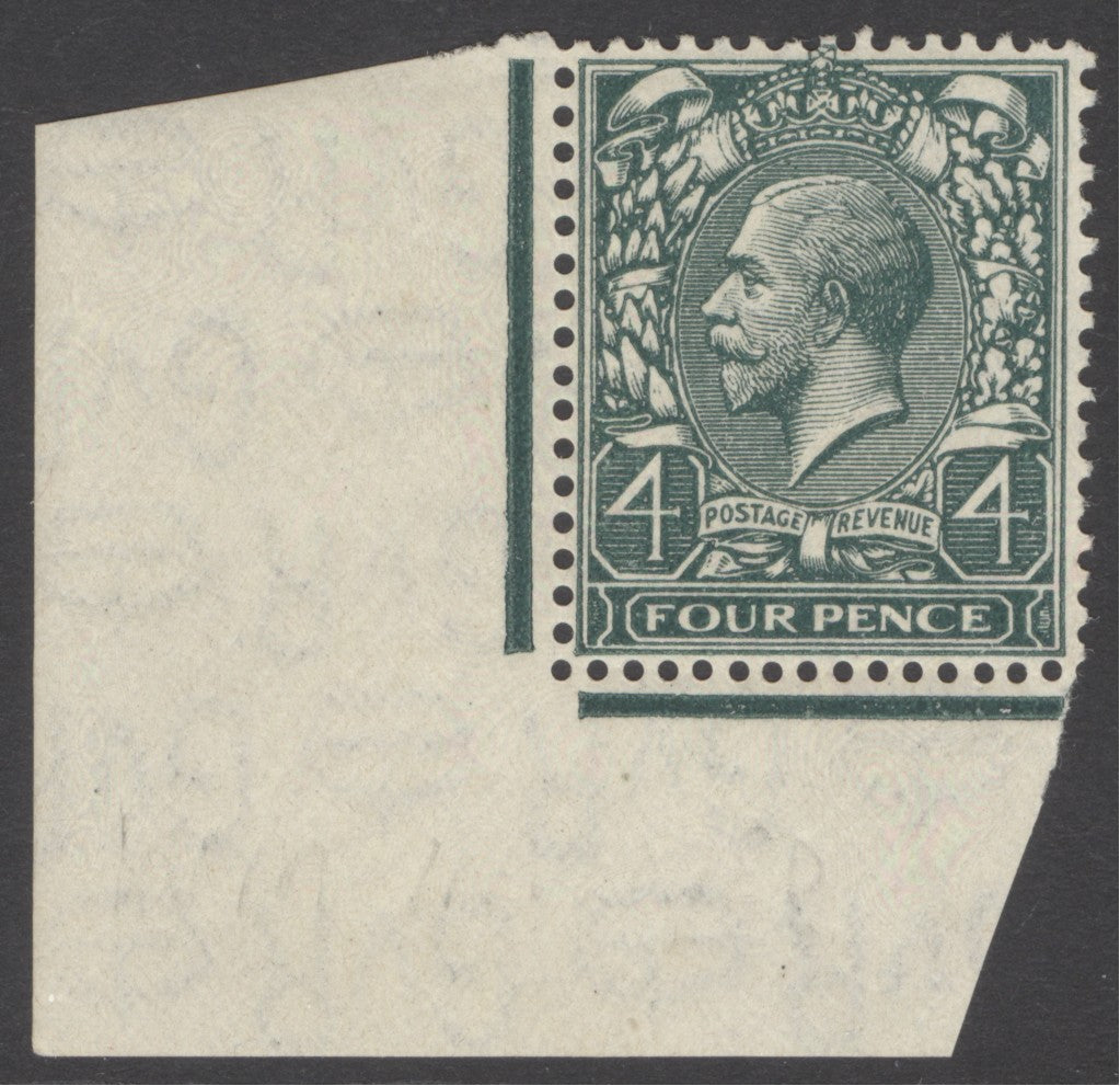 SG 424. 4d grey-green variety inverted watermark. Very lightly mounted mint corner marginal example CAT £150