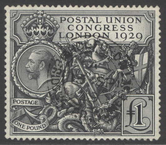 SG 438. 1929 PUC £1 black. Very fine used perfectly centred with full perforations CDS dated 13th Sept 1929 CAT £600