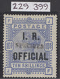 55.	SG L8(4)bs 10/- ultramarine, white paper I.R. official specimen with blue/black overprint. Lightly mounted mint CAT £2750. RPS cert