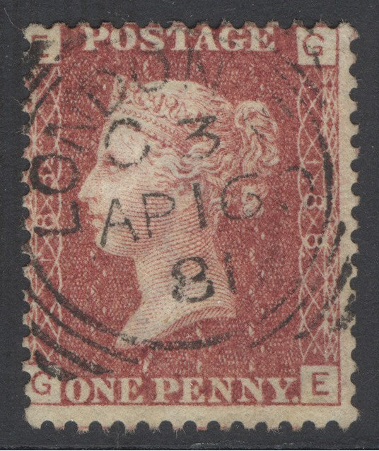 SG 43 1d rose-red plate 188. Very fine used with an upright London ‘box’ CDS, April 16th 1881
