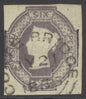 SG 58 6d mauve. Very fine used with a Coate-Bridge, July 21st 1855 CDS