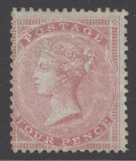 SG 63 Spec J48() 4d pale carmine, watermark medium garter on thick, highly glazed paper. A fresh mounted mint example. Very scarce CAT £10,000