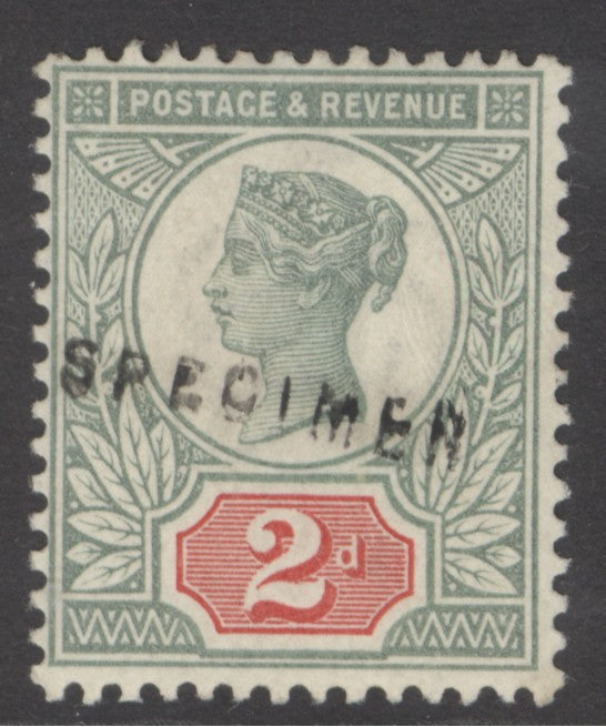 SG 199 2d green & scarlet overprinted specimen, type 12 doubled. Fine unmounted mint. Scarce.