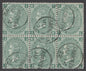 SG 117 1/- green plate 6 block of 6. Very fine used with Aberdeen, June 14th 1872 CDS’S. A superb multiple seldom seen in this quality