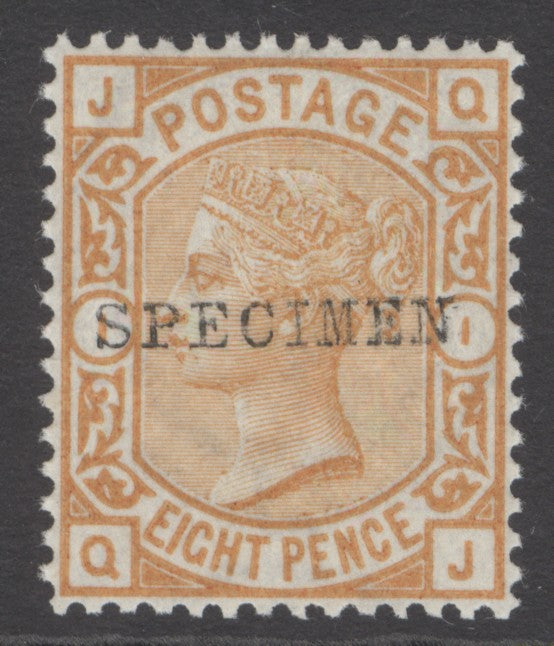 SG 156 8d orange, overprinted specimen. Fine unmounted mint with good deep colour & well centred CAT £350
