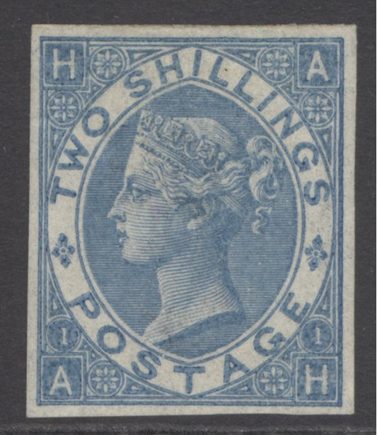 SG 118 Spec J118 2/- dull blue imprimatur lettered AH. Fine mounted mint, full good margins CAT £4750