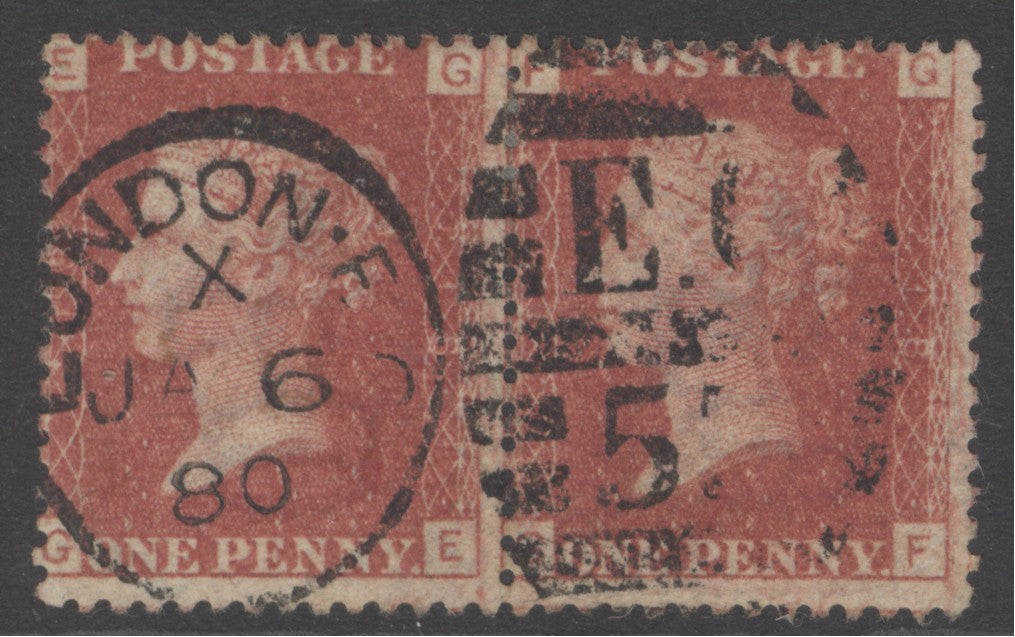 SG 43 1d rose-red plate 218 pair. Fine to very fine used