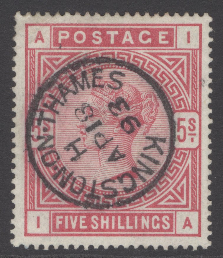 SG 181 5/- crimson. Superb used with a crisply struck Kingstown on Thames, April 18th 1893