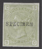 SG 153 4d sage-green plate 15 imperforate, overprinted specimen. A fine fresh very lightly mounted mint example with 4 fine margins CAT £525