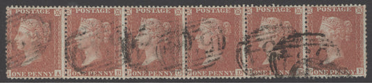 41.	SG 29 1d red-brown strip of 6 lettered GA-GF. Fine used, scarce multiple