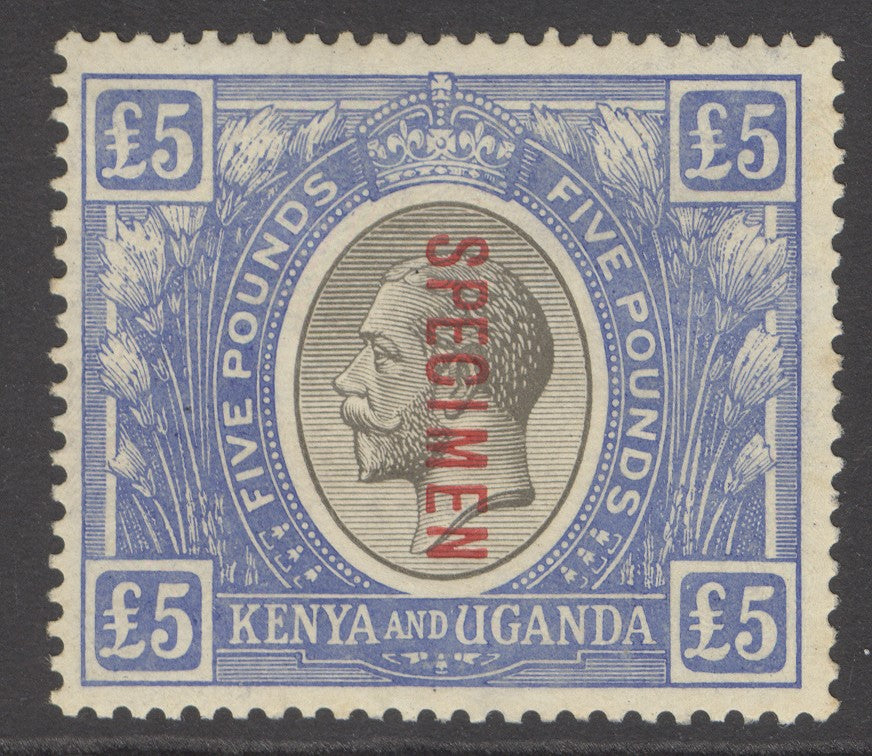 SG 199 KUT 1922-27. £5 black & blue, overprinted specimen. Very lightly mounted mint. Usual overall gum toning