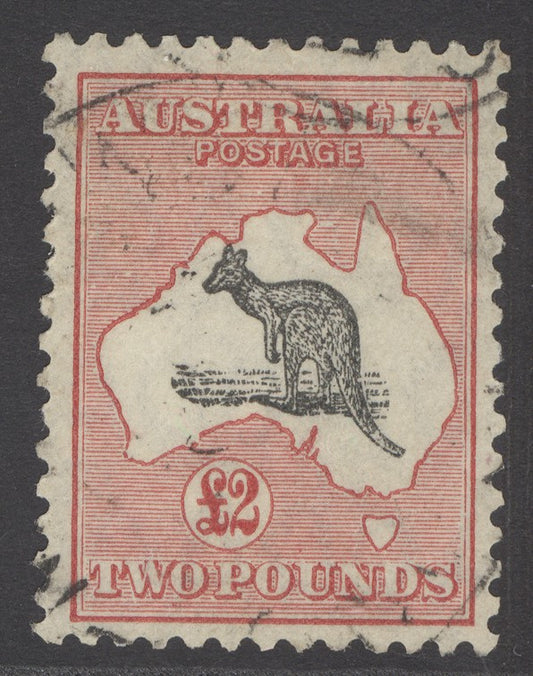 SG 114 Australia 1929-30. £2 black & rose, perf 12, die 2. Very fine used. BPA cert CAT £800