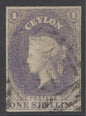 SG 10 Ceylon 1857-59. 1/- slate-violet. Very fine used. 4 margins CAT £225