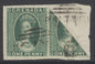 SG 14a Grenada 1875. 1d green pair, one being bisected. Very fine used on small piece (CAT £900 om cover).