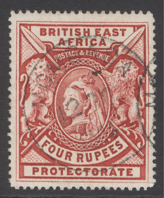 SG 95 BEA 1887-1903. 4r carmine. Very fine used with a Mombasa CDS. Nice deep colour & well centred CAT £650