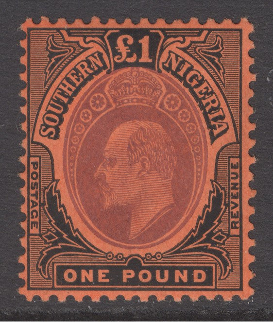 SG 44 Southern Nigeria 1907-11. £1 purple & black/red. Very lightly mounted mint CAT £250