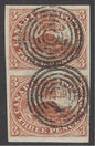 SG 8 Colony of Canada 1852-57. 3d brown-red vertical pair. Superb used. 4 good/large margins CAT £550