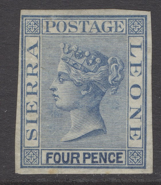 Sierra Leone 1872. 4d blue plate proof. A fresh 4 margin example