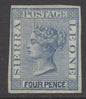 Sierra Leone 1872. 4d blue plate proof. A fresh 4 margin example