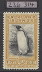 SG 136a Falklands 1933. 5/- black & yellow-orange. A fine fresh lightly mounted mint example CAT £3250. RPS cert