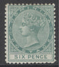 SG 2 Dominica 1874. 6d green, watermark CC, perf 12½. A fresh mounted mint example with good colour CAT £650