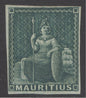 SG 27 Mauritius 1858-62 (4d) green. A fine fresh lightly mounted mint example with original gum. 4 margins CAT £475