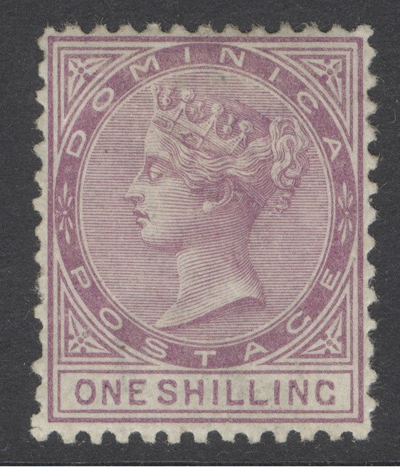 SG 3 Dominica 1874. 1/- dull magenta, watermark CC, perf 12½. Mounted mint, good deep colo9ur CAT £425