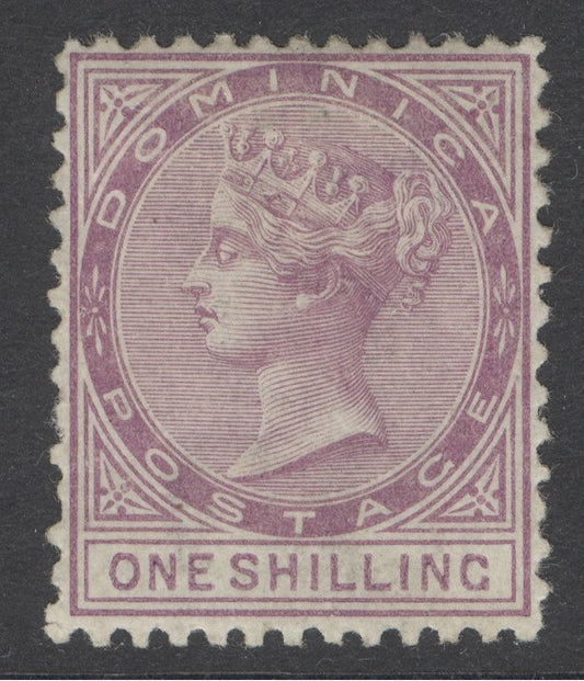 SG 3 Dominica 1874. 1/- dull magenta, watermark CC, perf 12½. Mounted mint, good deep colo9ur CAT £425