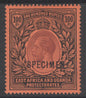 SG 62s EA&U 1912-21. 100r purple & black, overprinted specimen. A fine fresh mounted mint example CAT £750