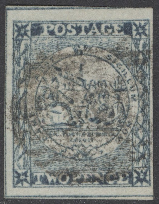SG 25b New South Wales 1850. 2d dull blue. Good used. 4 good to large margins. Philatelic South Africa expert committee cert