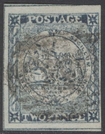 SG 25b New South Wales 1850. 2d dull blue. Good used. 4 good to large margins. Philatelic South Africa expert committee cert