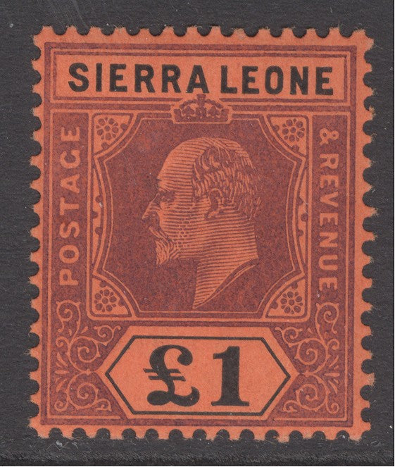 SG 111 Sierra Leone 1907-12. £1 purple & black/red. Lightly mounted mint CAT £300